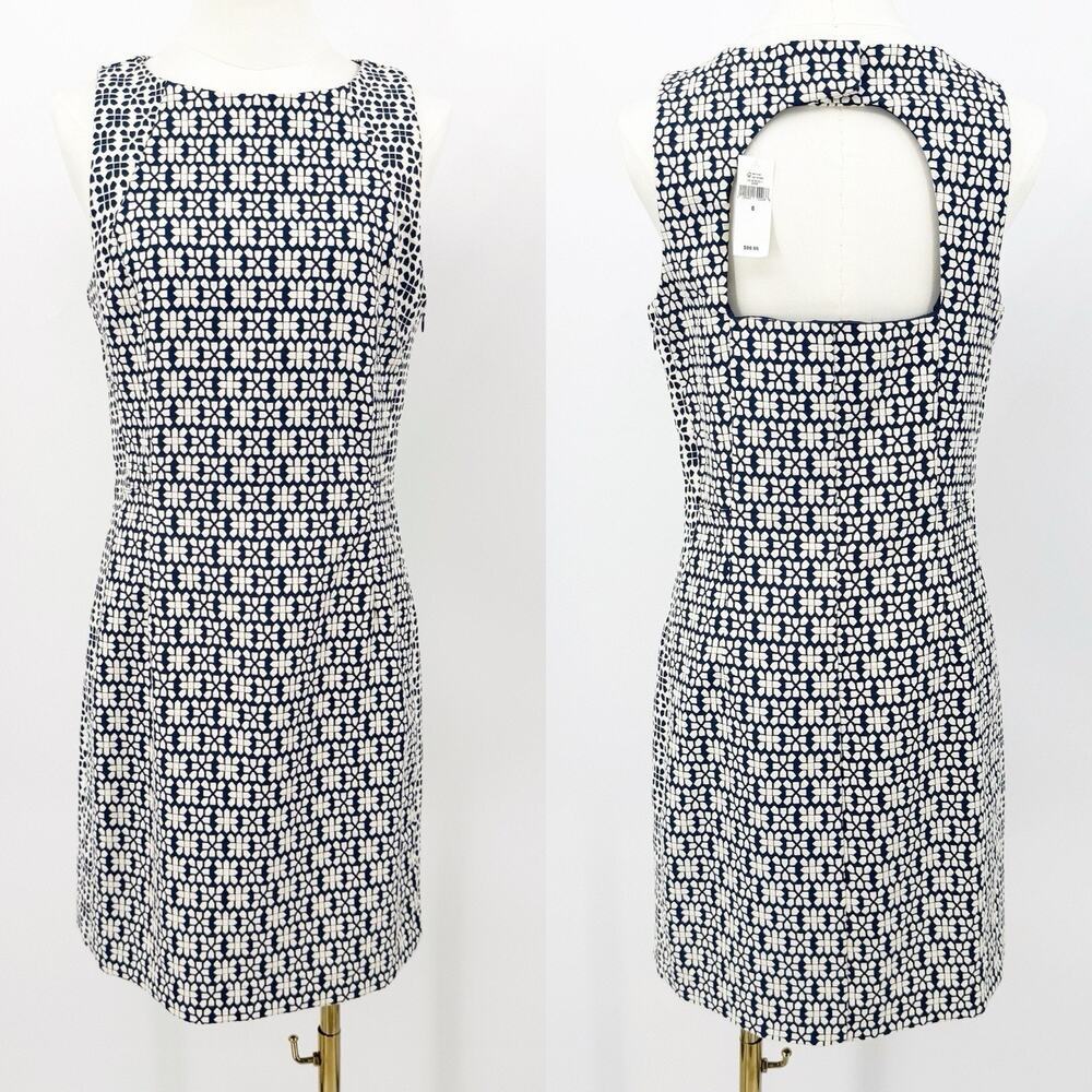 Banana Republic Sheath Dress 6 Jacquard Open Back Sleeveless Geometric Classic